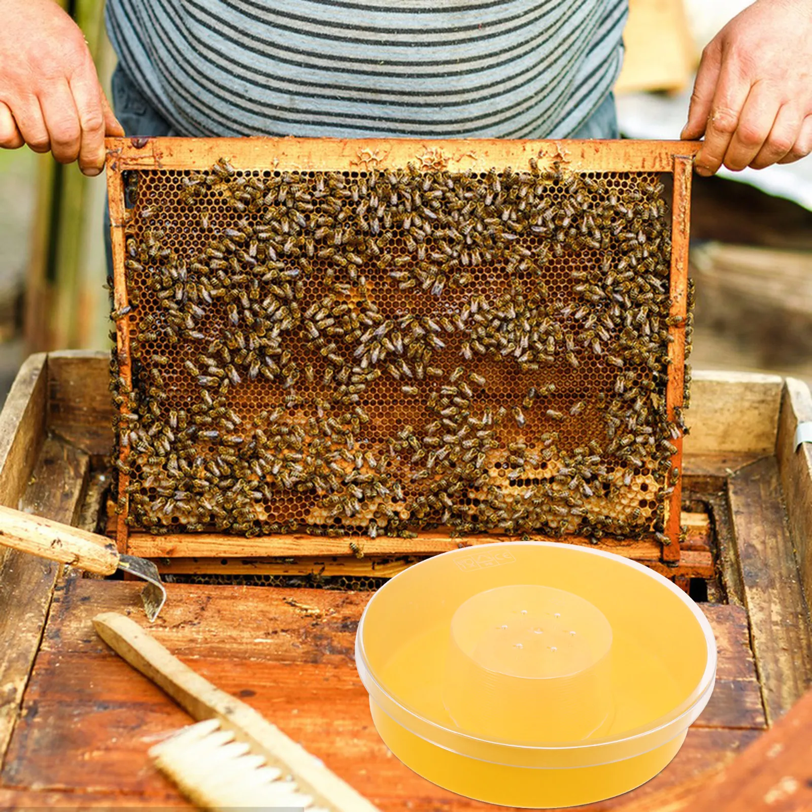 Round Bee Feeder Bowl Plastic Construction Ensures Durability Safety for Bees Ideal for Hive Feeding Water Food Dispensing
