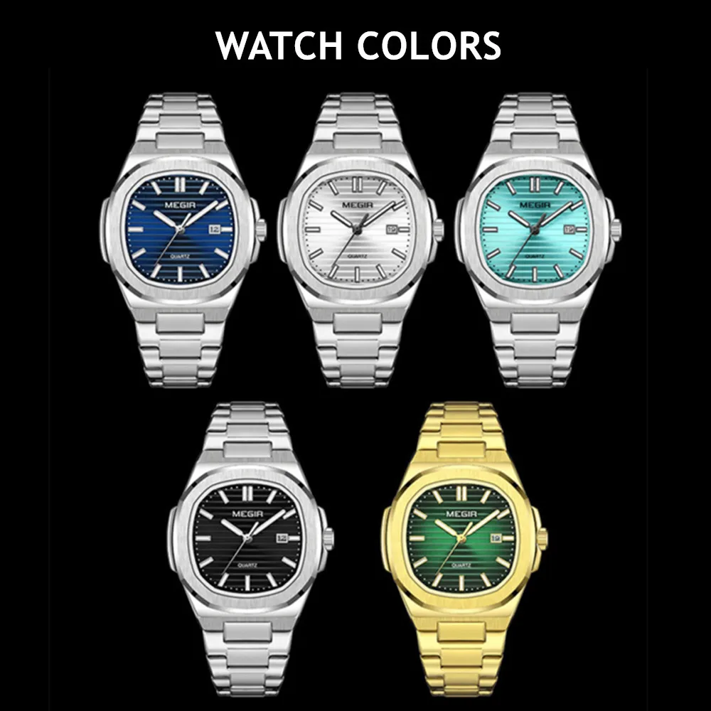 New Launches MEGIR 1084 Sports Luxury Men's Watch Stainless Steel Band Calendar Luminous Hands Waterproof Quartz Watches