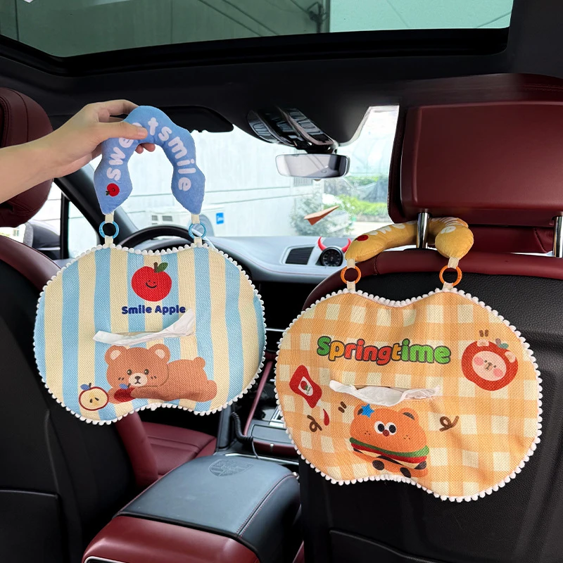 

Car Tissue Bag Creative Cartoon Auto Seat Back Hanging Napkin Holder Cute Soft Backseat Tissue Case Auto Storage Pouch Interior