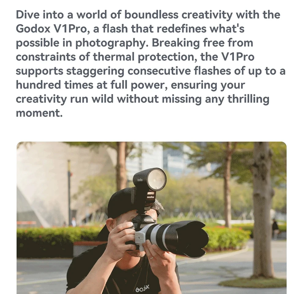 Godox V1 Pro TTL Li-ion Round Head Camera Flash HSS Wireless Transmission and Reception for Canon Nikon Sony Fuji Olympus