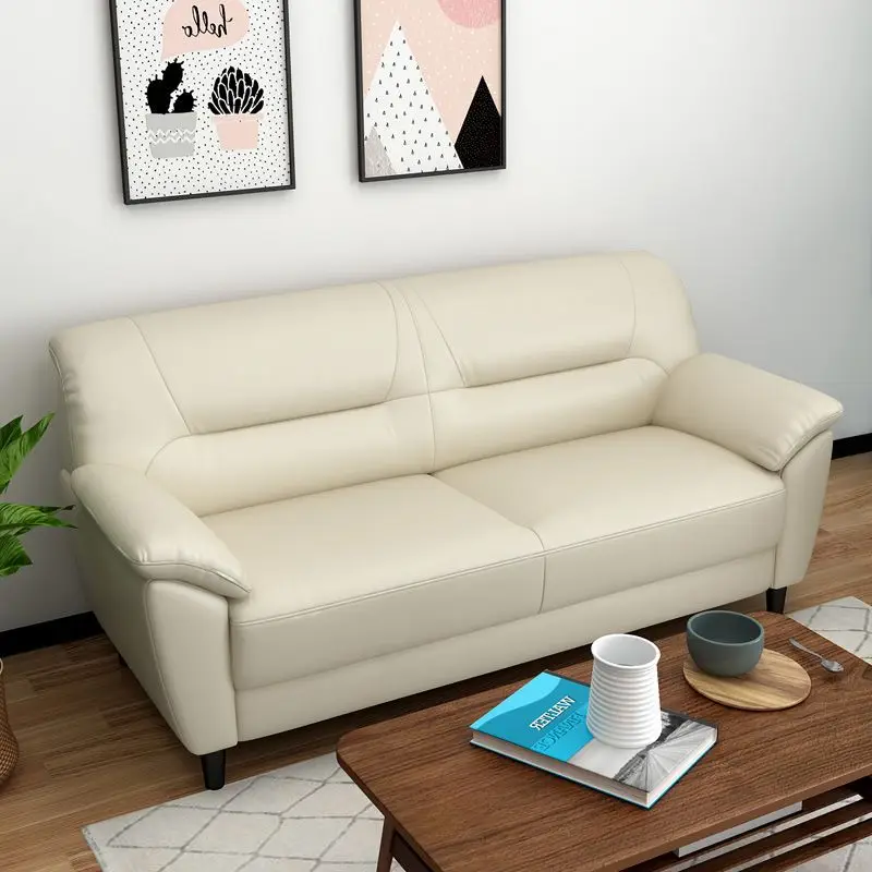 HYS Nordic leather sofa cowhide double triple sofa living room small apartment modern simple bedroom sofa straight row home