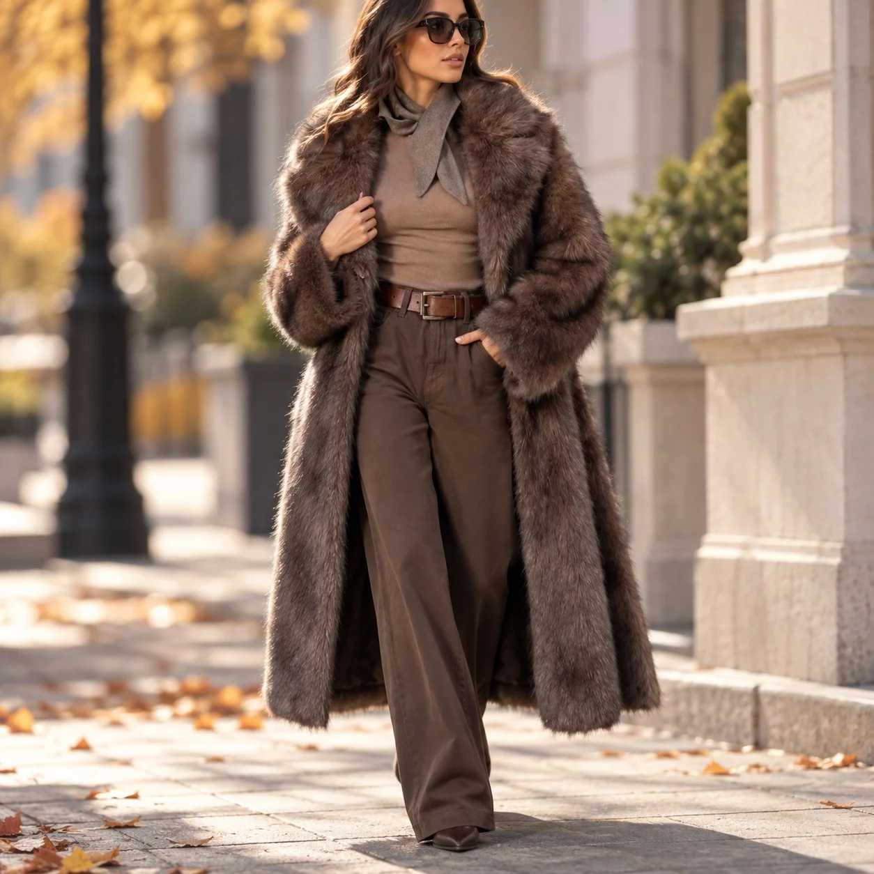 Pocket No Hood Coat with Extra Long Loose Fit Elegant Long Sleeve Regular Sleeve Notched Lapel Streetwear Autumn Women Coat