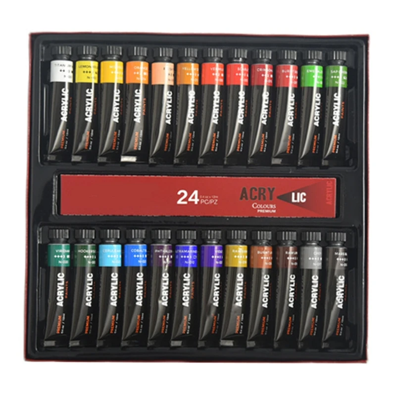 24 Colors Acrylic Paint Set DIY Craft Art Supplies Portable Acrylic Paint Set