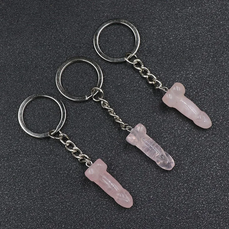 1 PCs Natural Stone Crystal 1-Inch  Penis keychain Crystal Special charms fashion jewerly accessory DIY Adult spceical keychain