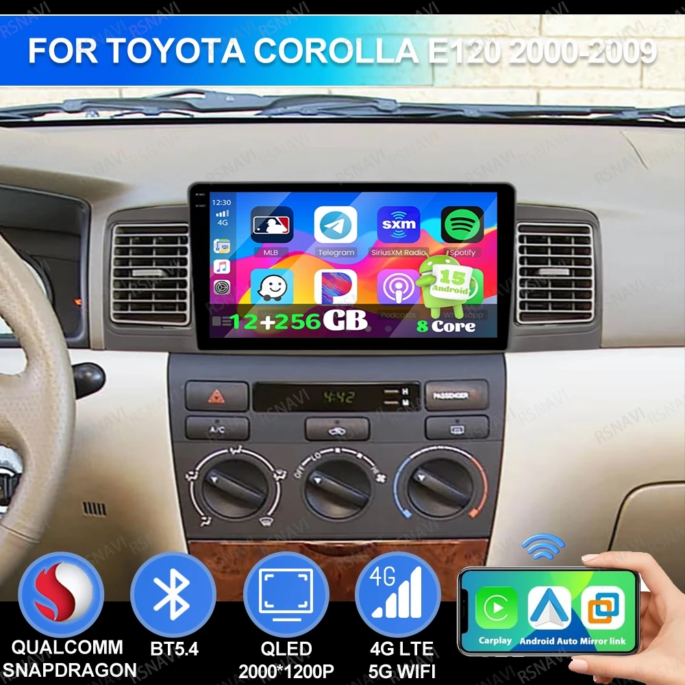 

Android 15 для Toyota Corolla E120 2000-2009 QLED Viedo плеер авторадио стерео мультимедийное автомобильное радио 4G LTE DSP BT AUTO GPS
