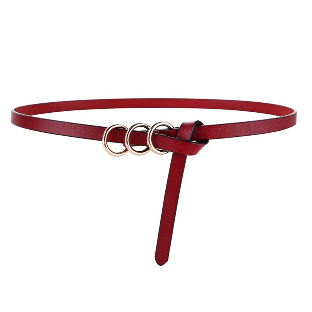 LA SPEZIA Women Belt Fashion Self Tie Waist Belt Genuine Leather Knot Thin Strap Red Black Ladies Belt for Dresses Accessories