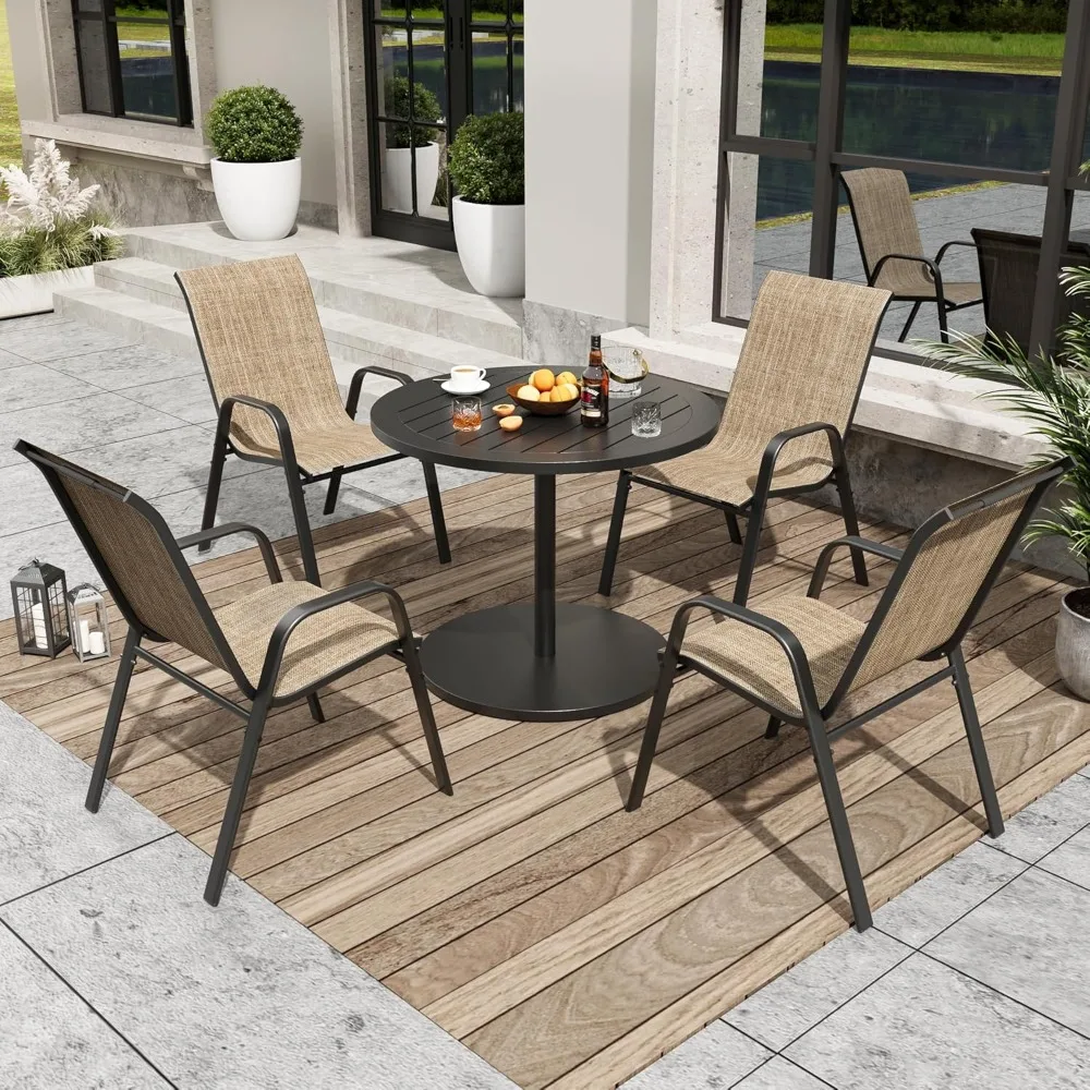 مجموعة كراسي تناول الطعام مكونة من 4 كراسي طعام خارجية قابلة للتكديس لجميع الأحوال الجوية بسعة 330 رطلًا من القماش الثقيل المقاوم للصدأ