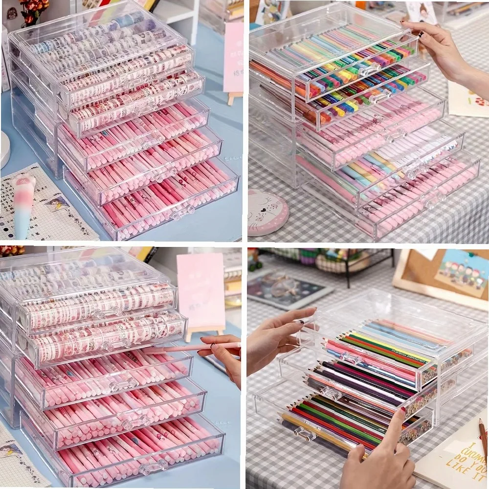 

3/5-Layer Acrylic Clear Desk Drawer Organizer, Pencil Holder, Large Office Accessories Display Caddy for Home