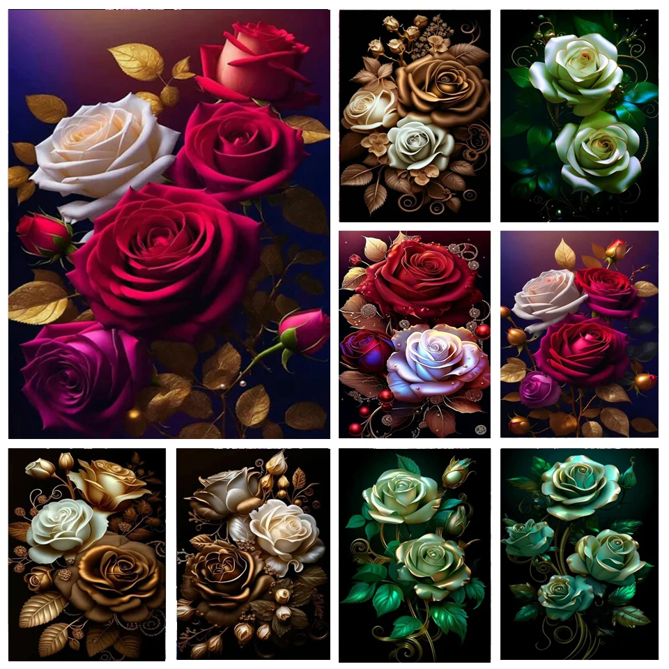 Fantasy Flower Diamond Painting New 2024 Gold Red Purple Rose 5D Diy Diamond Art Embroidery Full Drill Mosaic Kit Best Gift W434