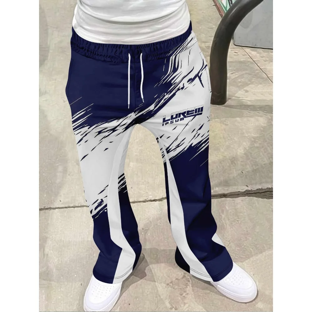 

Men's Casual Street Style Trendy Cross Print Fashionable Slightly Flared Black and White Color-Block Design Sweatpants Men Pants