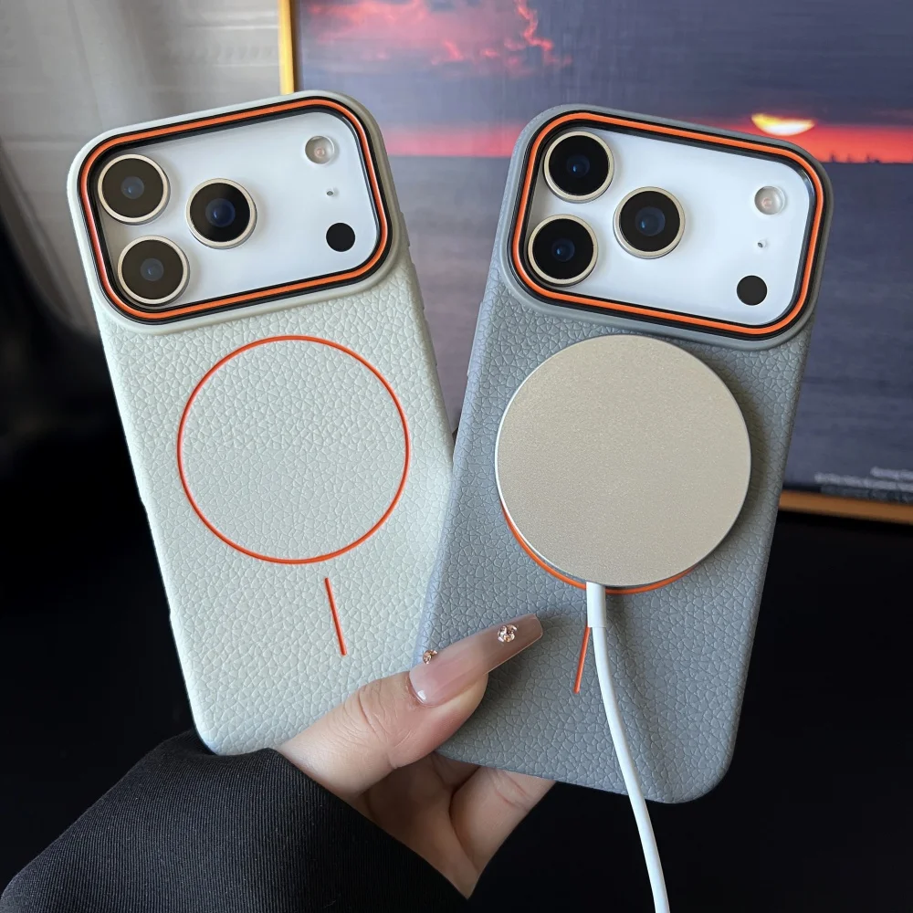 เคสลายลิ้นจี่แบบแม่เหล็กสำหรับ iPhone 17 Pro Max 16 14 15 Plus 13 12 17 Air Pro Max 11 รองรับ Magsafe แบบนิ่ม