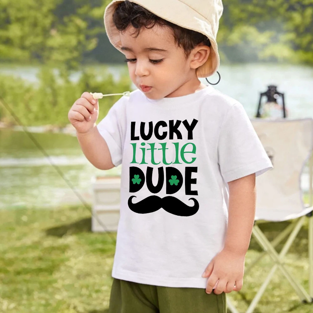 Little Lucky Dude Kids Shirt Child Holiday T-shirt Boys Girls St Patrick's Day Party Outfits Clothing Children Short Sleeve Tops