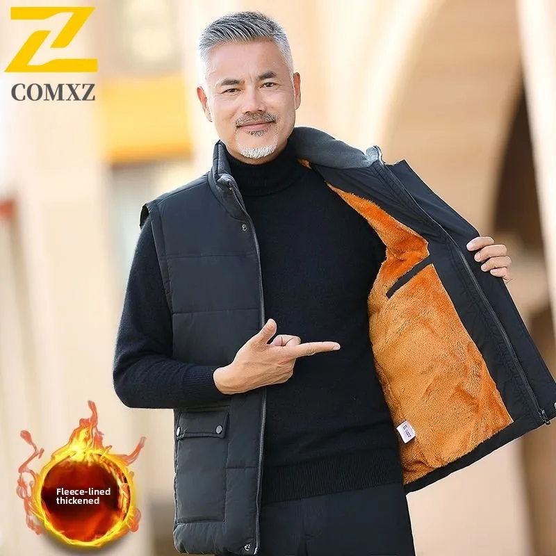 

​ COMXZ Мужской деловой повседневный стеганый жилет, зимняя модная спортивная куртка в американском стиле, теплая верхняя одежда на флисовой подкладке с пышной прошивкой ​