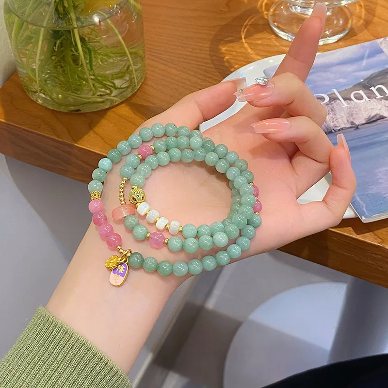 New Chinese Multi-Circle Twin Gray Jade Bracelet Hanfu Super Fairy Sweet Fresh Mori Flower Ancient Style Temperamental Bra