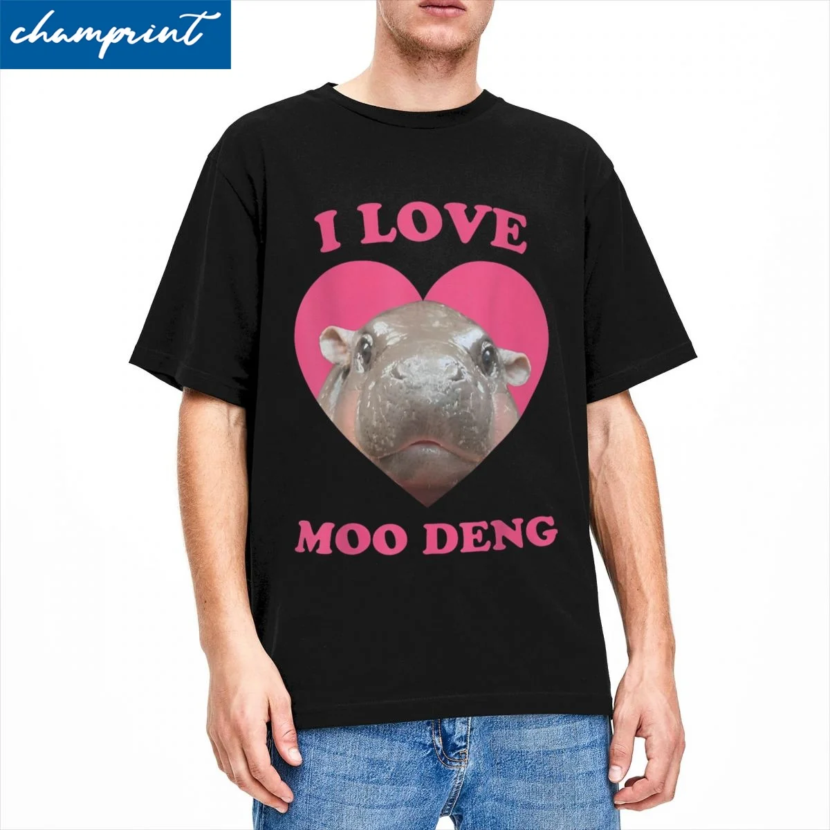 Men Women's T-Shirt I Love Moo Deng Famous Baby Pigmy Hippo Hipster Cotton Tees Short Sleeve T Shirt Crew Neck Clothes Gift Idea