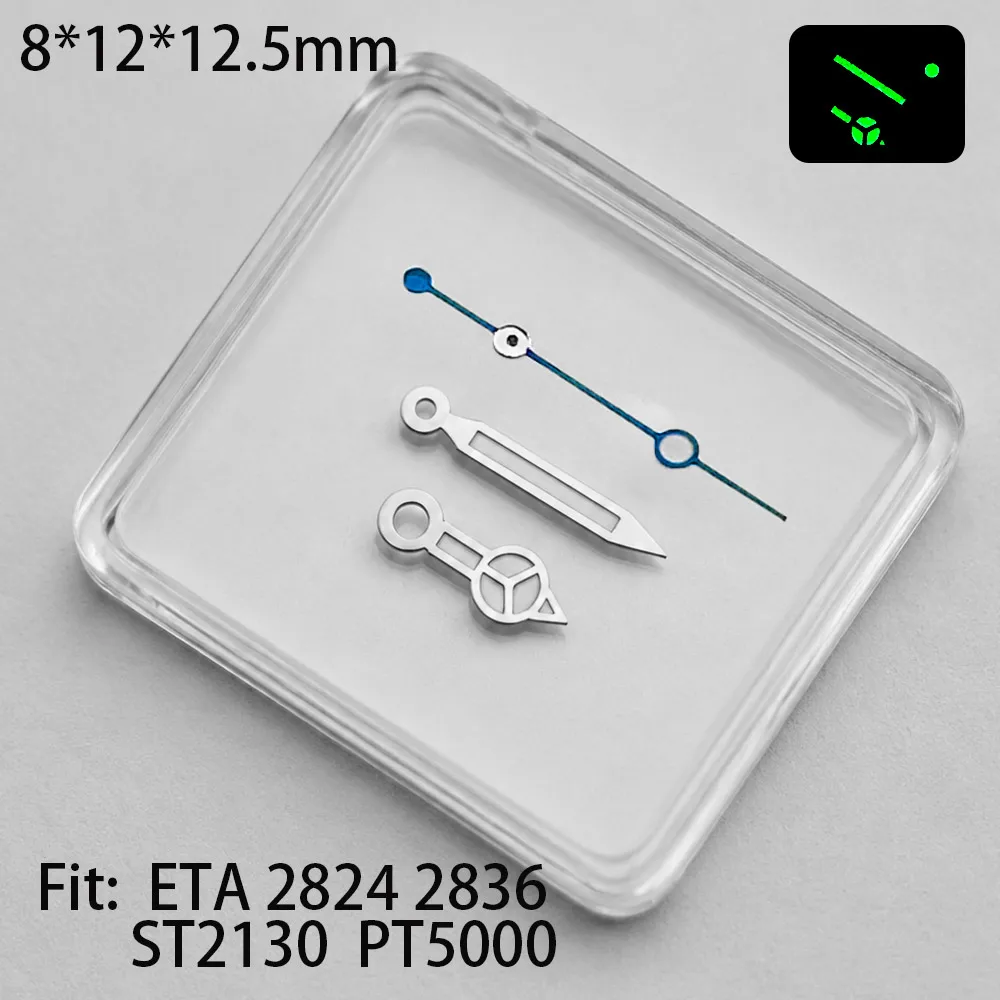 12,5 mm silberne Uhrzeiger, blau und grün, grün leuchtend, passend für NH35 NH36 M8205 8215 821A DG 2813 3804 ETA 2824 2836 Uhrwerk – Detail 8