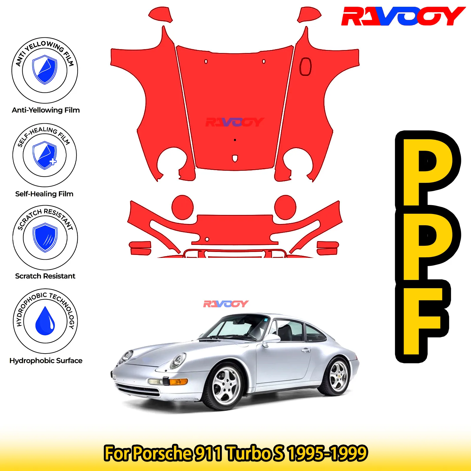 

Для Porsche 911 Turbo S 1995-1999 глянцевая матовая черная предварительно вырезанная передняя защитная пленка PPF комплект