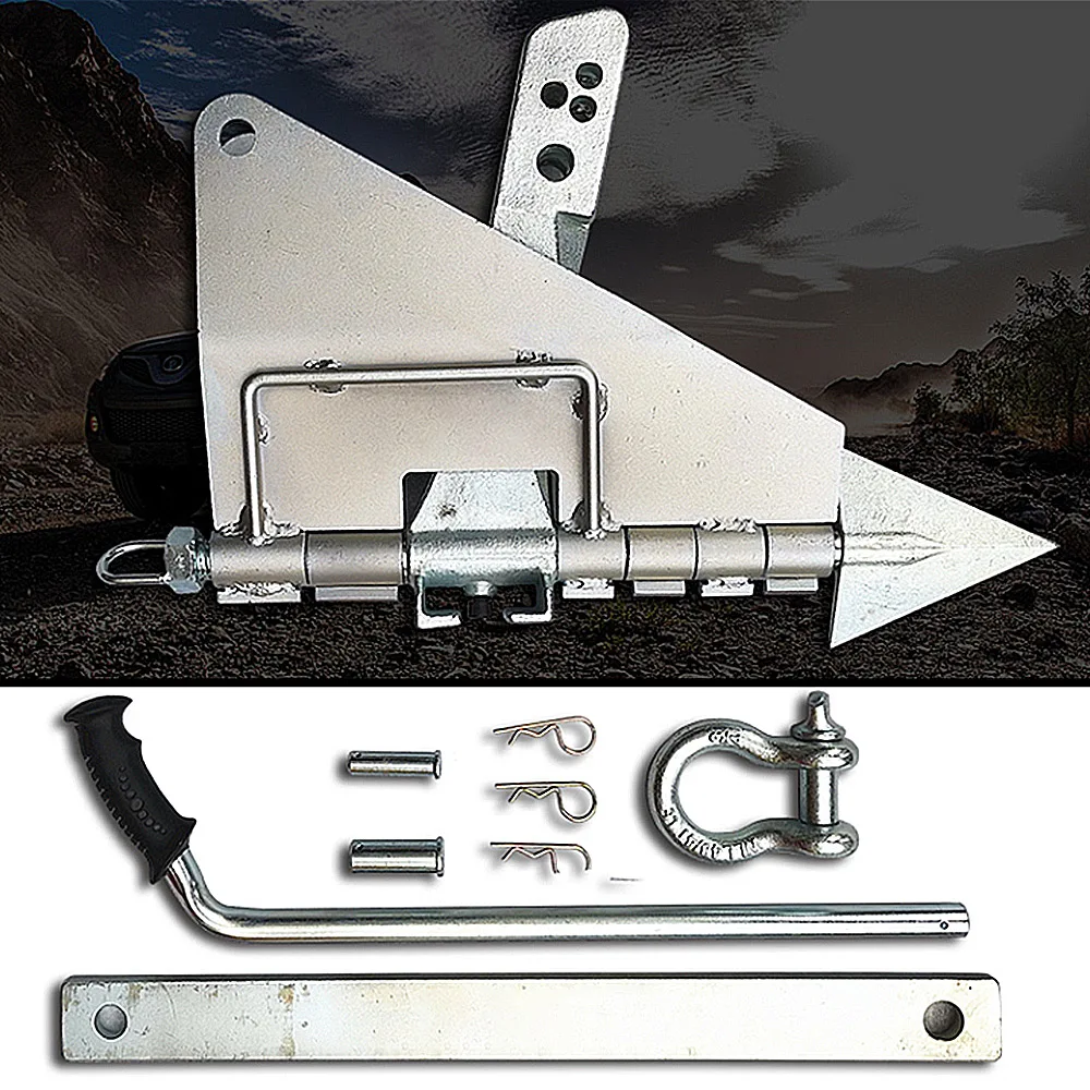 Electric Winch Ground Anchor for Off-road Vehicles, Car-mounted Foldable Outdoor Rescue Tool Winch Self-rescue Ground Anchor