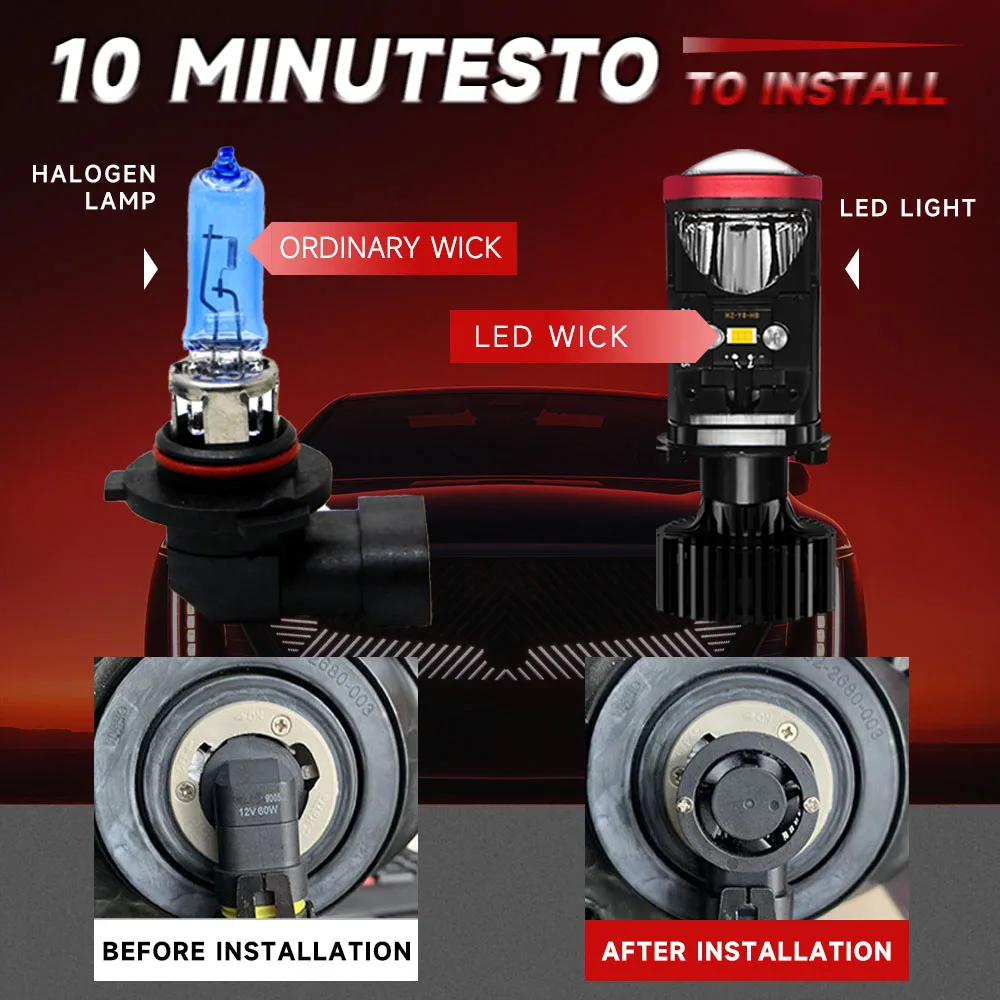 طقم تحويل مصباح أمامي H4 بعدسة ثنائية ليد صغيرة ، شعاع مرتفع ومنخفض ، مروحة توربو ، بليو دبليو ، 22000 لومن ، K ، أبيض LHD ، RHD ، تلقائي ، Y8 #4