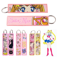 Sailor Moon Keychain Usagi Anime Embroidery Key Tag Motorcycles Cars Backpack Chaveiro Keychain Fashion Key Ring Friends Gift