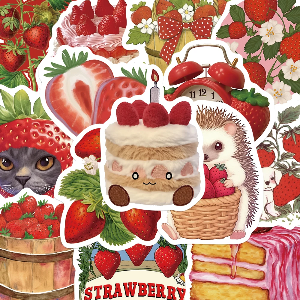 50 Uds. De pegatinas de dibujos animados de fresa Ins, calcomanía de Graffiti estética, álbum de recortes DIY, portátil, sobre de guitarra, pegatina para nevera para regalo de mujer