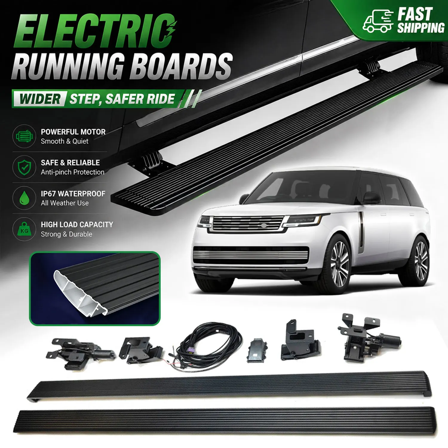 Fits LR Range Rover LWB L460 2023-2026 Power Running Boards Extra Wide Pedal Electric Retractable Side Steps Aluminum Nerf Bars