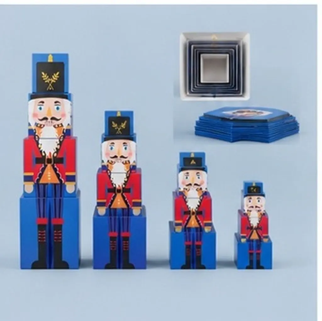 1Set Vintage Style Nutcracker Stacking Boxes for Christmas Decor Gift Wrapping Present Storage Holiday Home Office Table Display