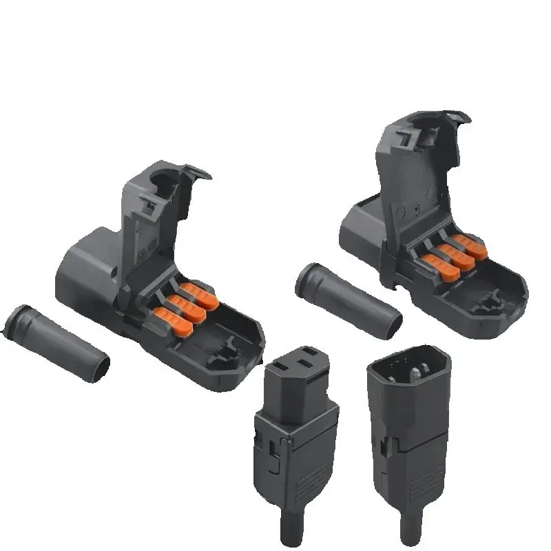 1PCS Black IEC320 C13 C14 Electric Rice Cooker Screw Free Quick Terminal Wiring Power Plug Socket PDU UPS Rewirable AC Outlet