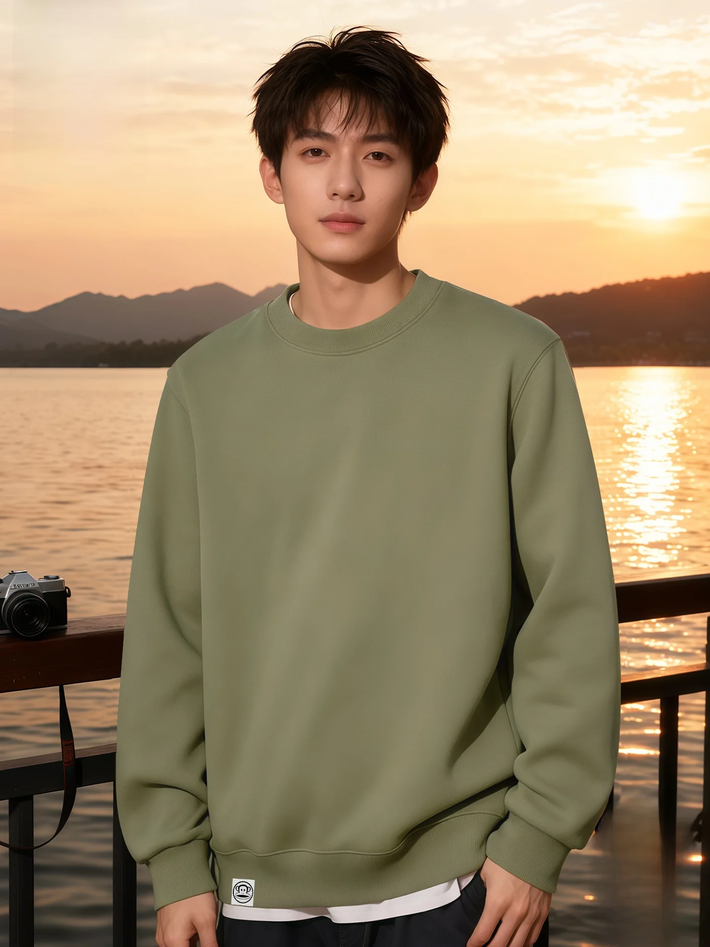 

escent Thiened Fce round Ne Sweatirt Jaet Men Winter Lamb Velvet Top Casual Sle Printed Design