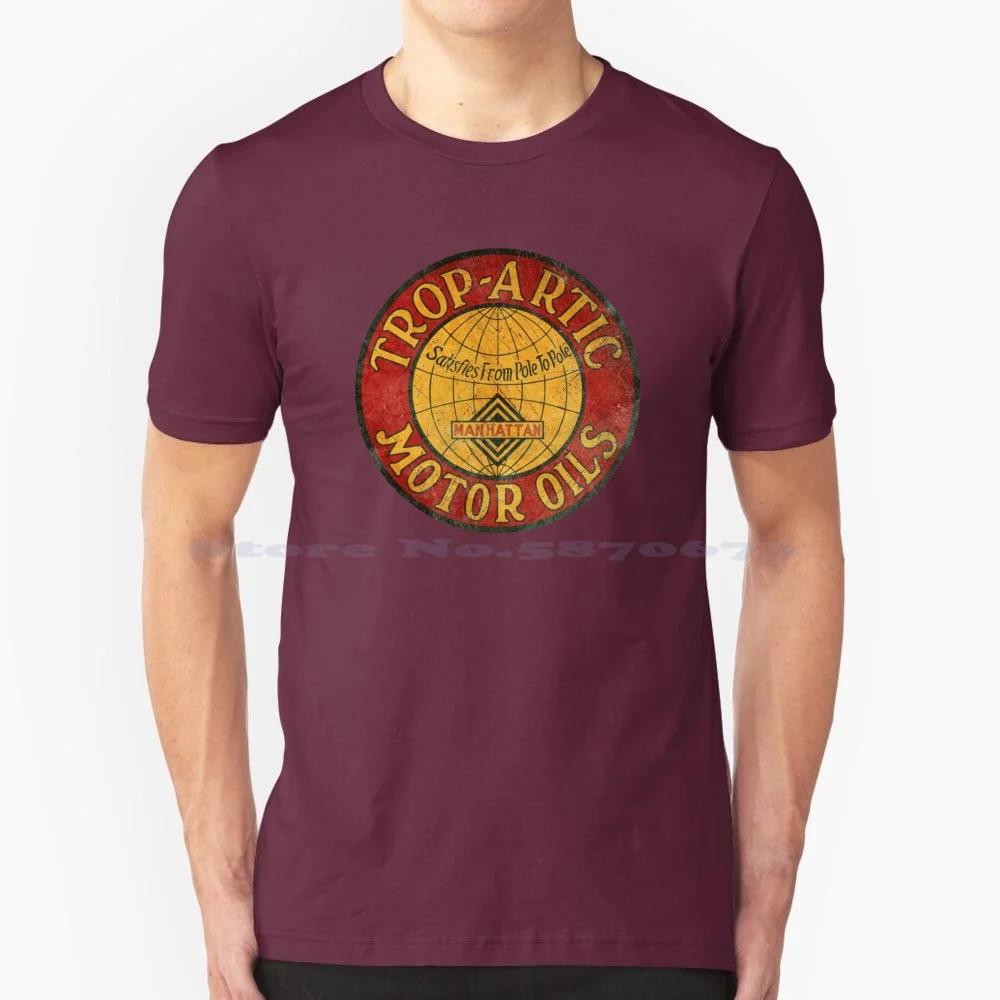 Trop Artic Motor Oil Vintage Emblem T Shirt 100% Cotton Tee Trop Artic Manhattan Arctic Motor Oil Fuel Station Gas Station Sign