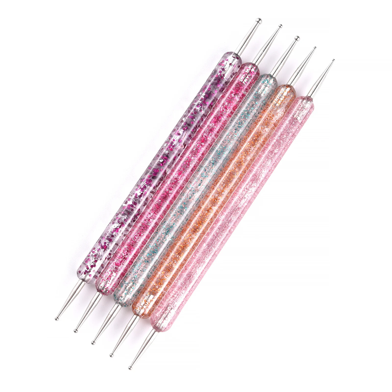 휴대용 네일 아트 도트 펜 5개/세트 크리스탈 비즈 핸들 듀얼 엔드 드로잉 페인팅 젬 펜 무지개빛 매니큐어 도구