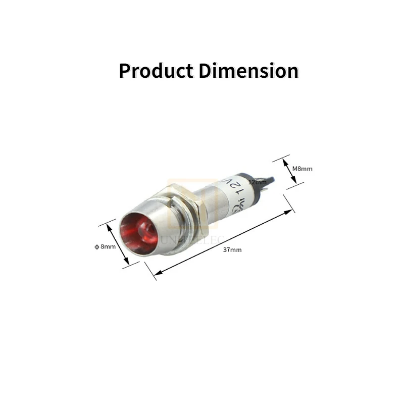 Uniteeelec Small Mounting Diameter 8mm Green Red Orange 220V 24V 12V  Power Motorcycle Indicator LED  Lights  Red Light