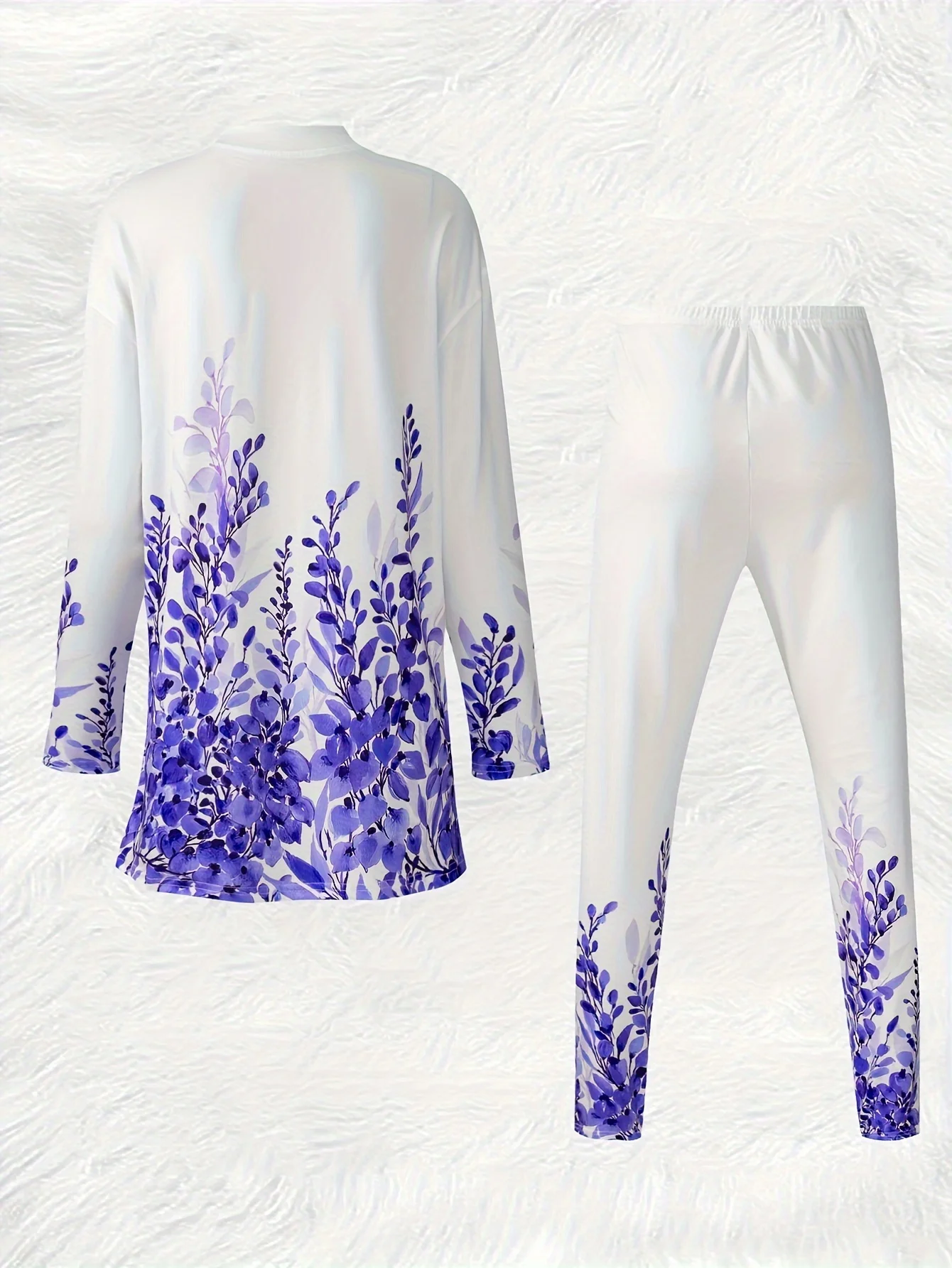 Printed Design Spring and Autumn styles Purple Floral Watercolor Pattern Print casual style women's pants suit