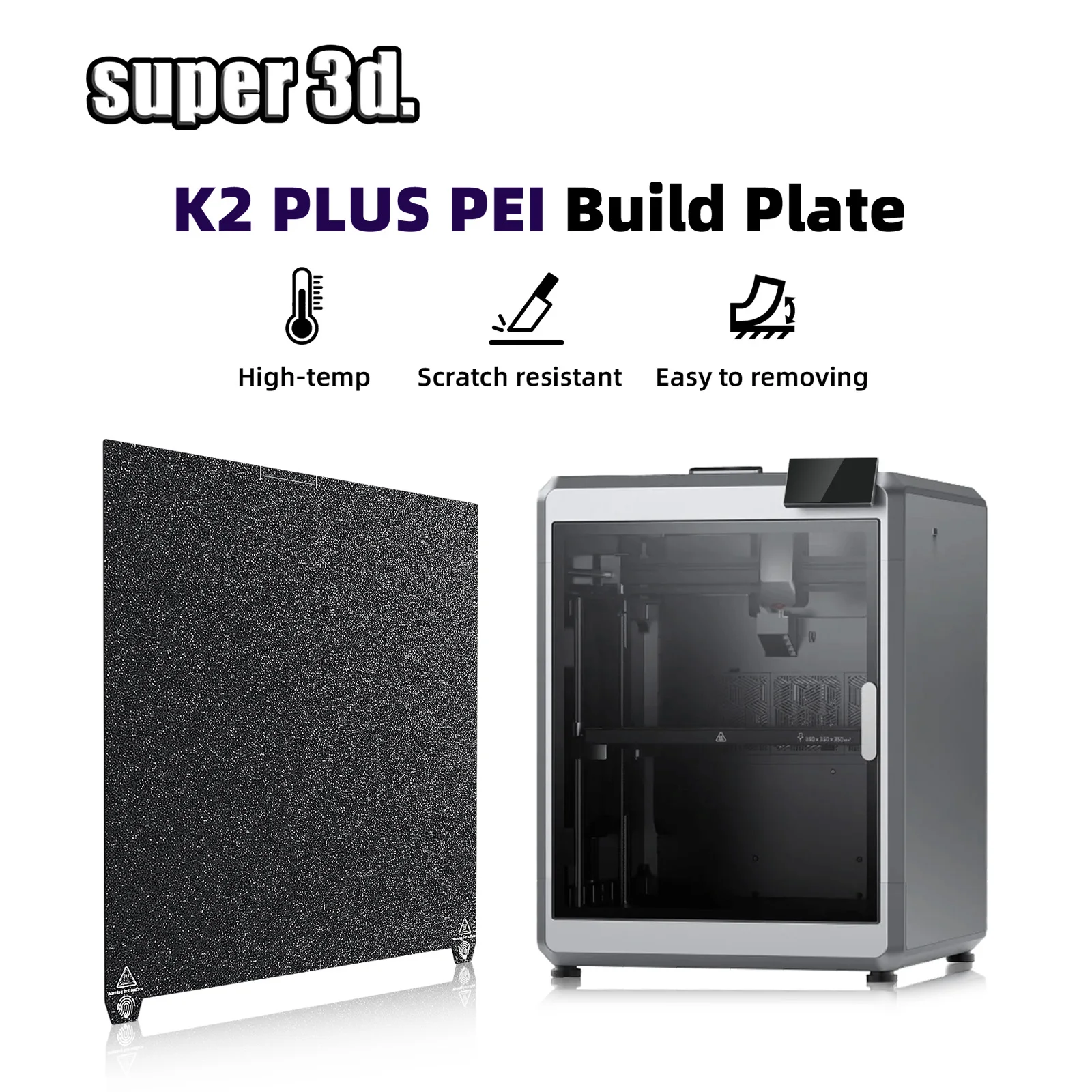 

K2 Plus Build plate For Creality K2 Plus Hotend Kit Quick-swap Nozzle K2Plus 370x370 Spring Steel Sheet PEI Textured Buildplate