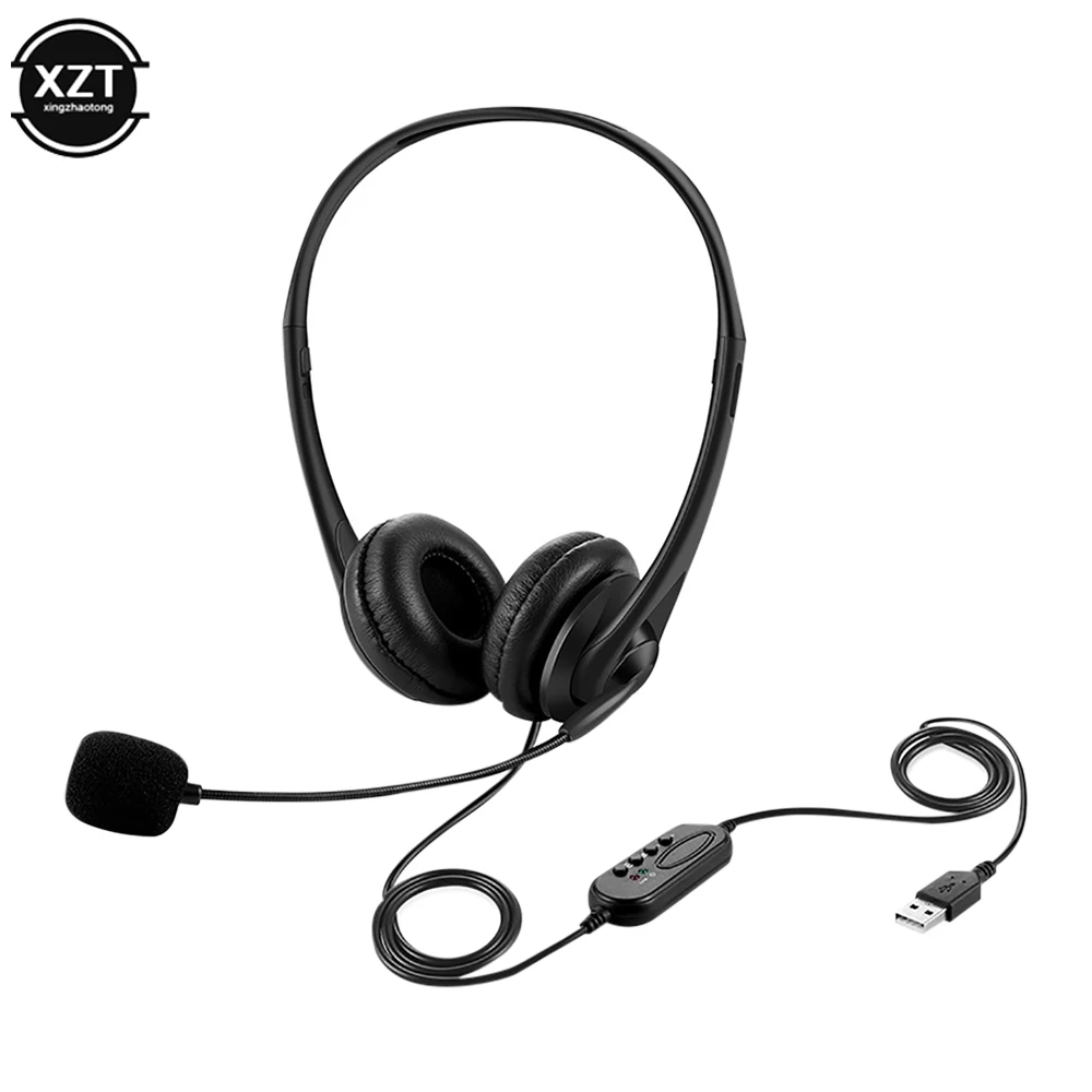 USB Computer Headphones Call Center Online Class Rraining Office Headset with Microphone Music Wired Headset for Laptop Mac