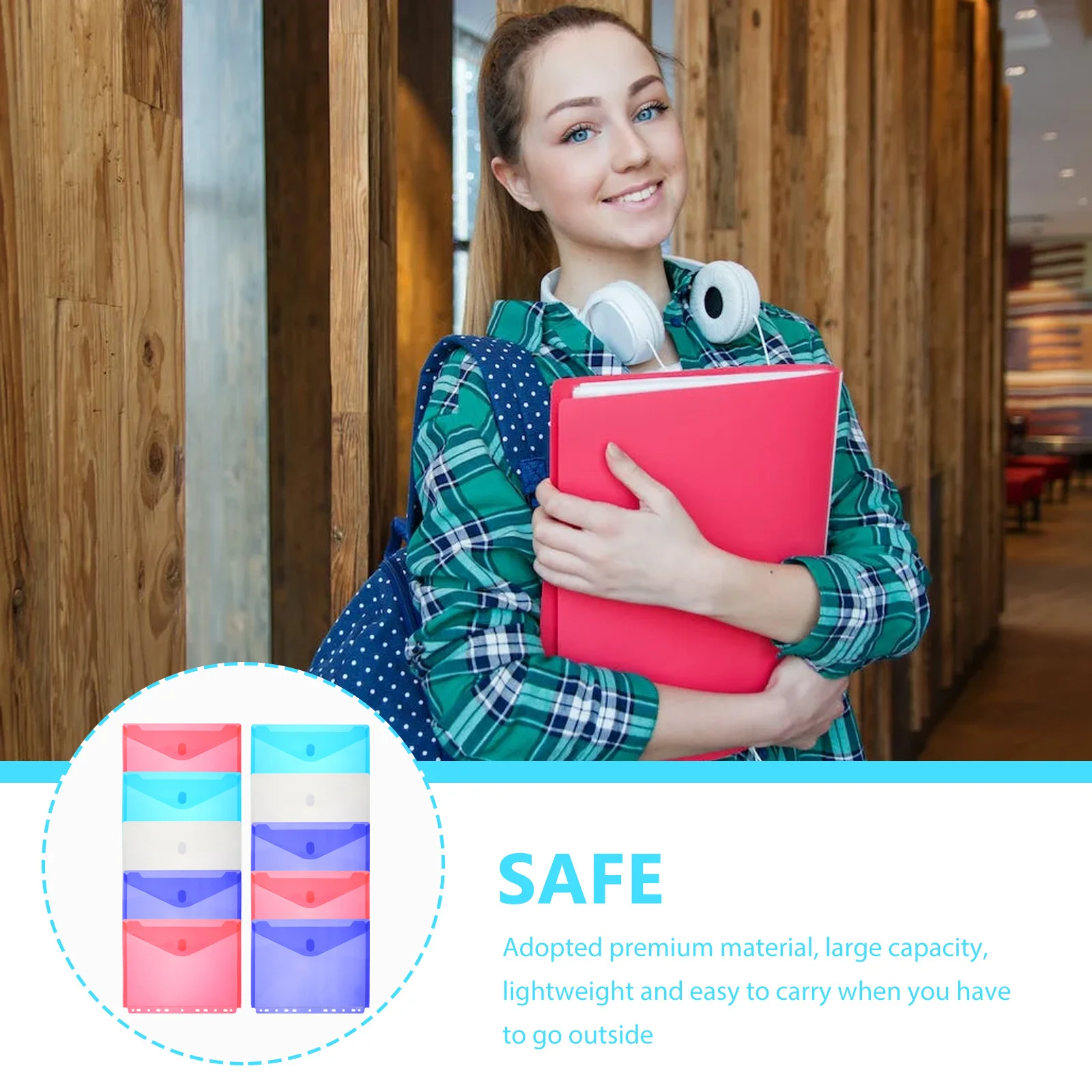 

10Pcs Document Bags Plastic File Folders Snap Button Closure Practical Transparent File Storage Organizers Office Supplies