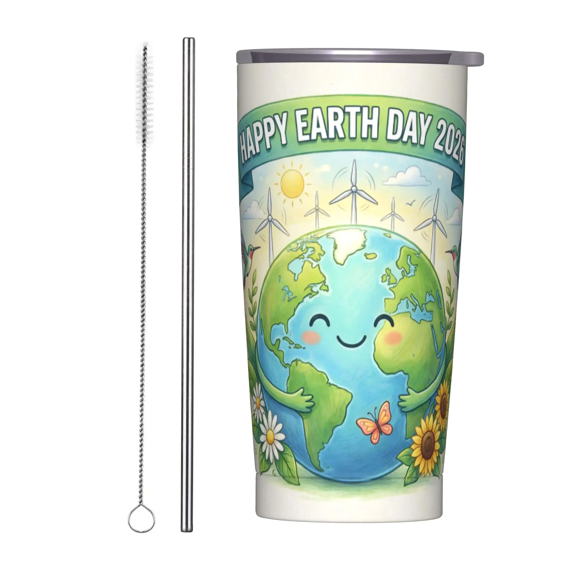 Every Day Earth Day Save Planet Insulated Tumbler with Straws Lid  Vacuum Coffee Mugs Double Wall Bottle Cup, 20oz