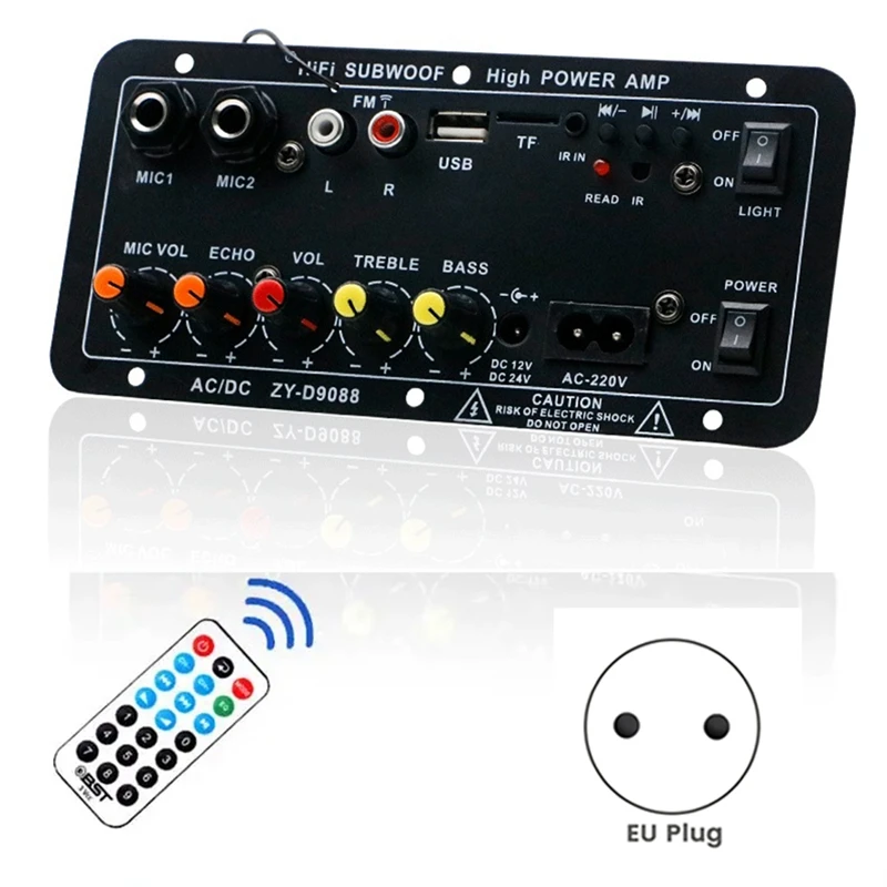 Bluetooth Audio Amplifier Board 120W Subwoofer Dual Microphone AMP Module For 4 Ohms 8-12 Inch Speaker (EU Plug) Easy To Use