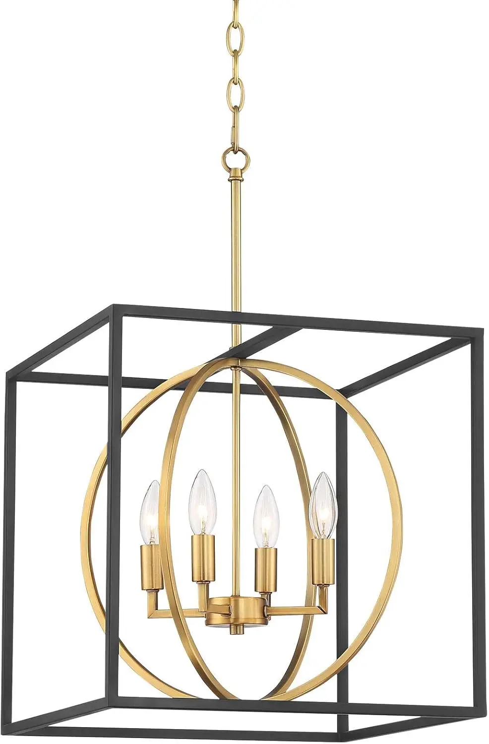 Possini Possini Euro Design Sydney Black Warm Brass Cage Foyer Pendant Chandelier Lighting 16 1/2