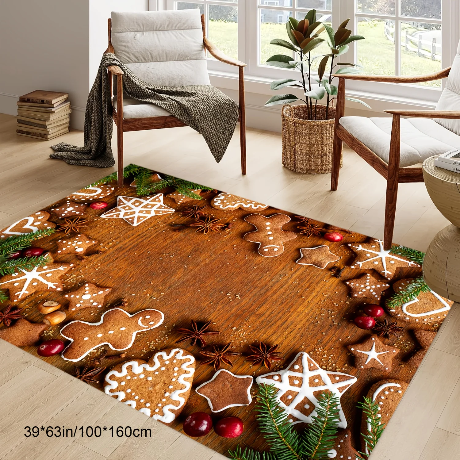 1pc Christmas Cookie & Candy Themed Rug, Machine Washable, for Living Room, Bedroom, Office, Holiday Decor