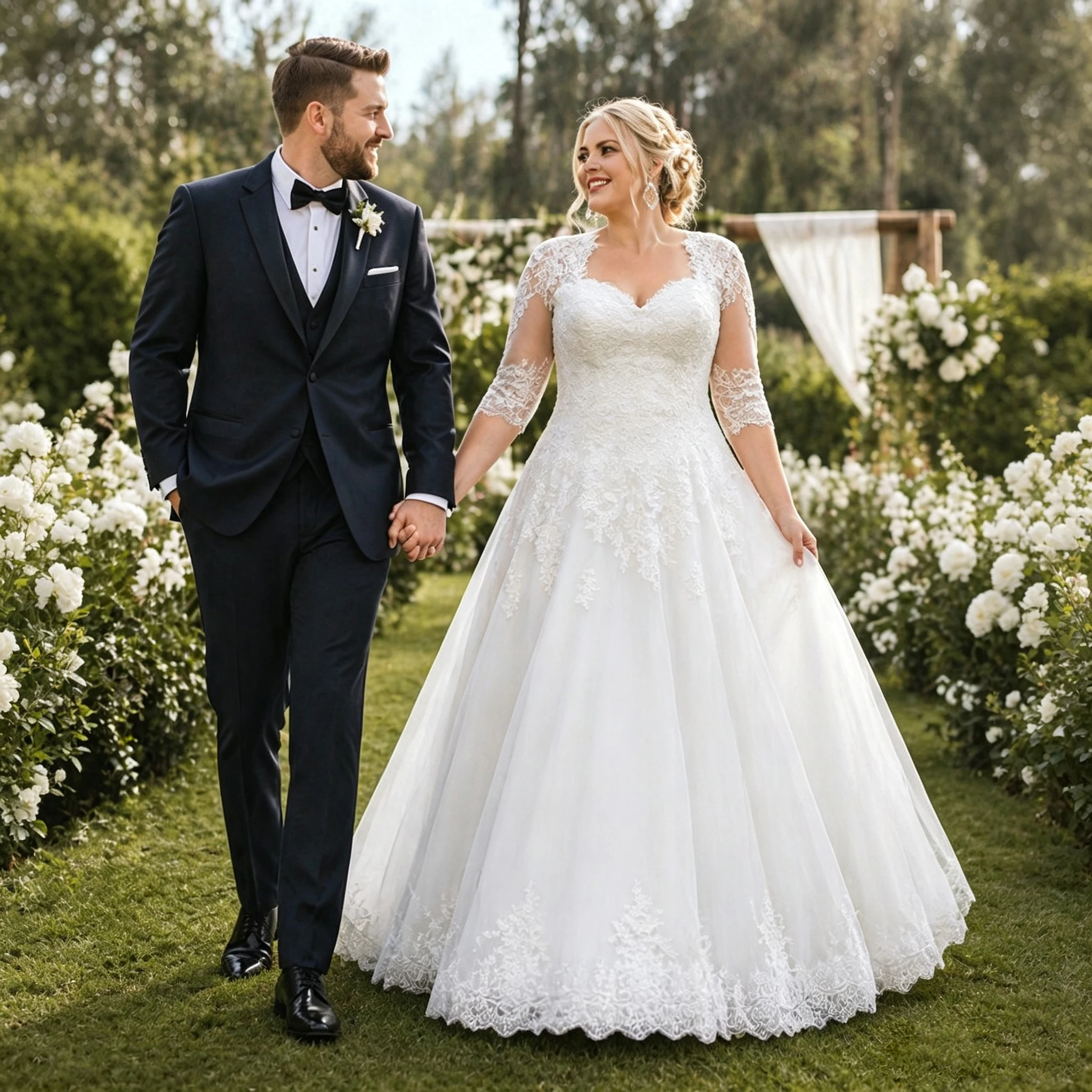 Spitzenärmel A-Linie Brautkleid mit Sweetheart-Ausschnitt, Illusions-Korsett-Rücken, langer Schleppe, Übergröße, für Outdoor-, Standesamt- und Gartenhochzeiten