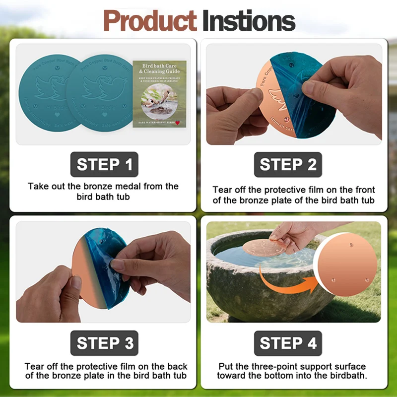 Bird Bath Copper Disk Pure Copper Cleaning Tray With 3 Point Support Bird Bath Purification Plate For Garden Patio Fountain