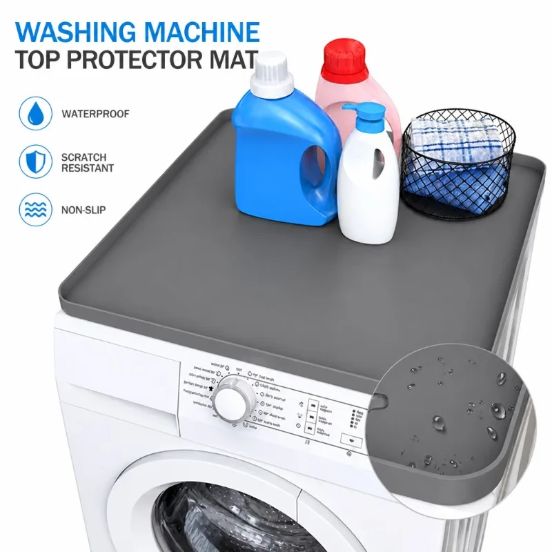 Silicone Washer Dryer Top Protector Mat Waterproof Non Slip Laundry Room Organizer Detergent Bottle Tray Spill Proof Cover ﻿
