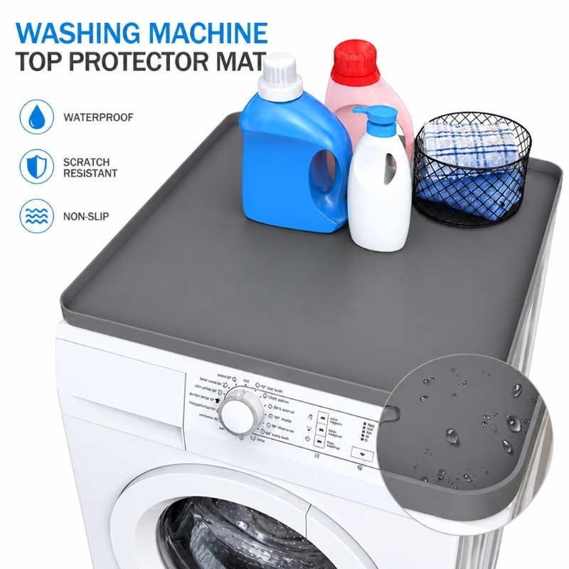  Silicone Washer Dryer Top Protector Mat Waterproof Non Slip Laundry Room Organizer Detergent Bottle Tray Spill Proof Cover ﻿ 
