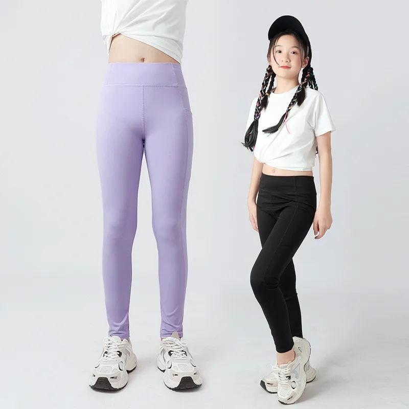 

Spring Summer 2024 Korean Version Girls Legging Solid Children's Quick Dry Yoga Pants Kids Sport Casual Trousers