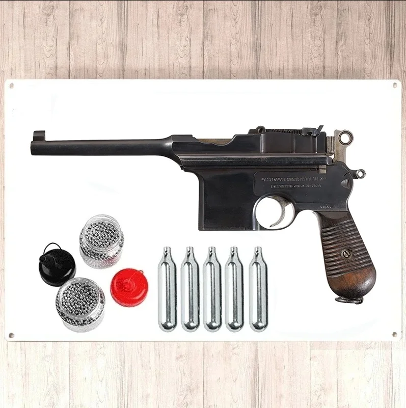 Decorative iron sign 20x30cmMauser Military Pistol - Full-Auto Blowback .177 Co2 BB Air Pistol Wall Decor- 310 Fps Accessorie