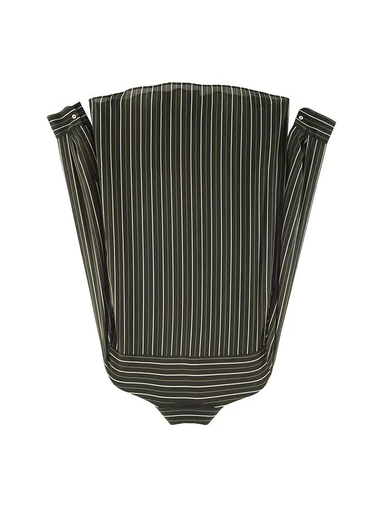 

HH 2026 New Fashion Woman's Long Sleeves Lapel Vertical Stripes Tie Shirt Female Slim Fit Loose Leisure Tops