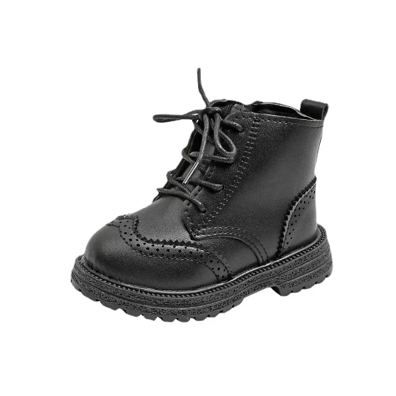 Kids Winter Boots Children Fashion Thick Soft Bottom Lace Up Warm Padded Shoes Non Slip Waterproof Lightweight PU Leather Shoes