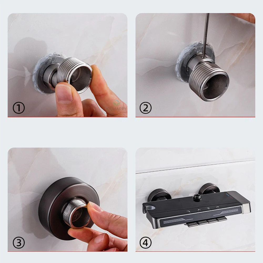 304 Stainless Steel Angled Curved Foot Wall Mounted Eccentric Screw Corner 360° Rotatable Adjustable Shower Faucet Adapter