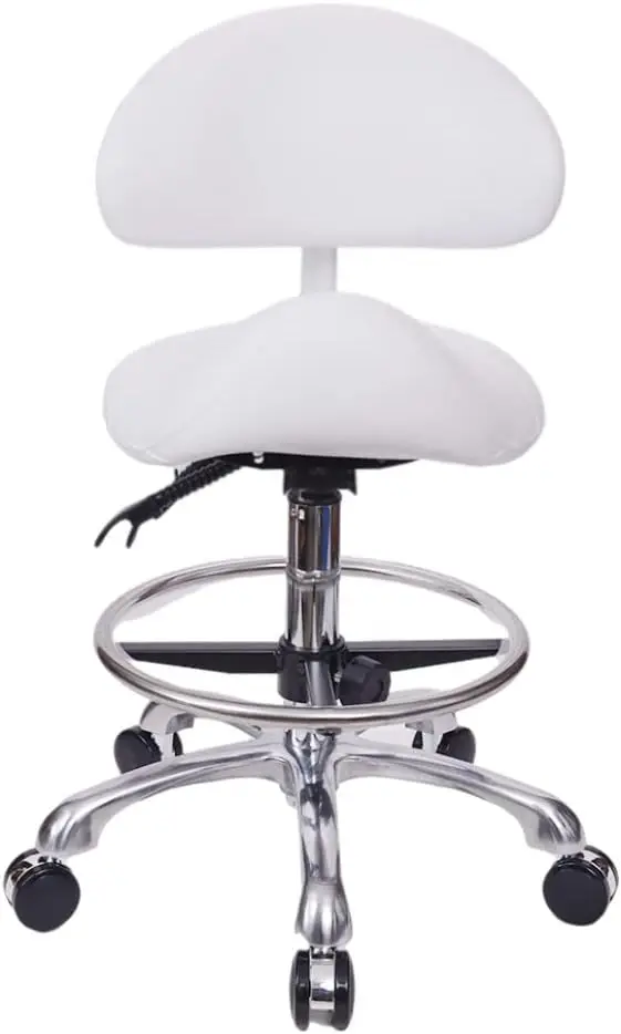 

MWOSEN Saddle Stool Chair with Back with Foot Ring Rolling Esthetician Seat for Salon Tattoo Shop Spa Facial lash Home Dentist C